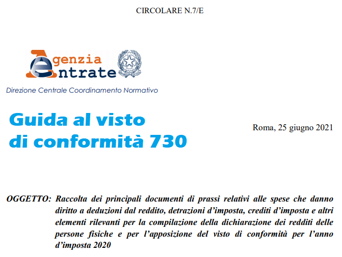 Guida al visto di conformità 730/2021