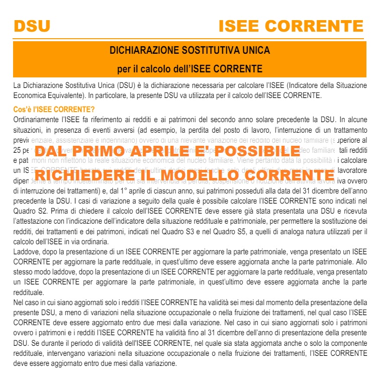 Modello ISEE corrente dal primo aprile